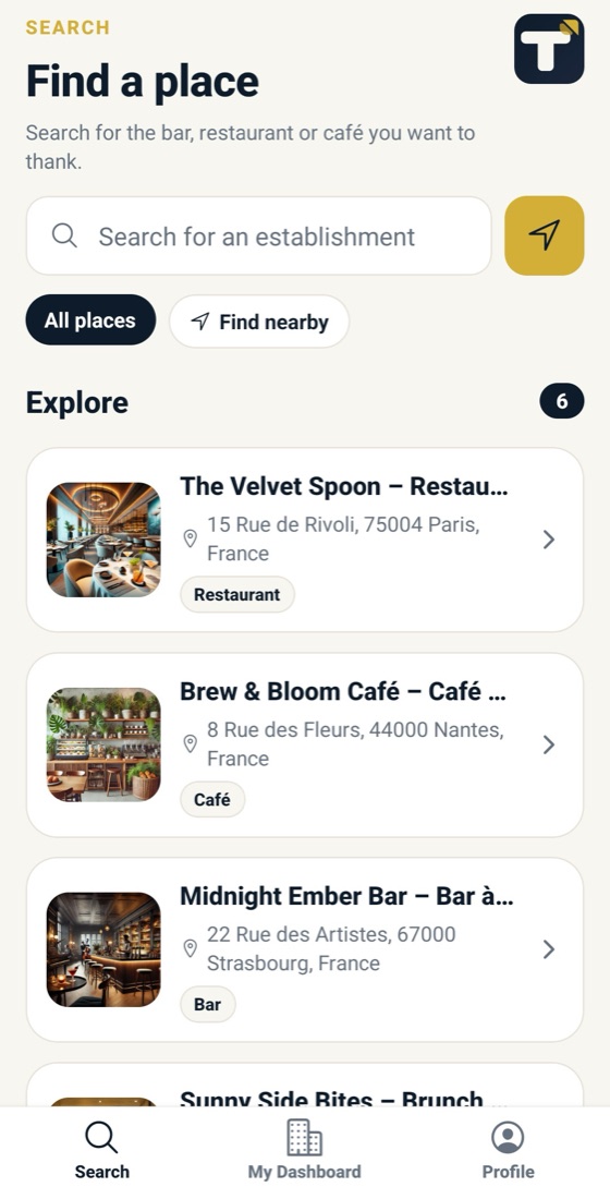 Tipslate app: find a place to tip