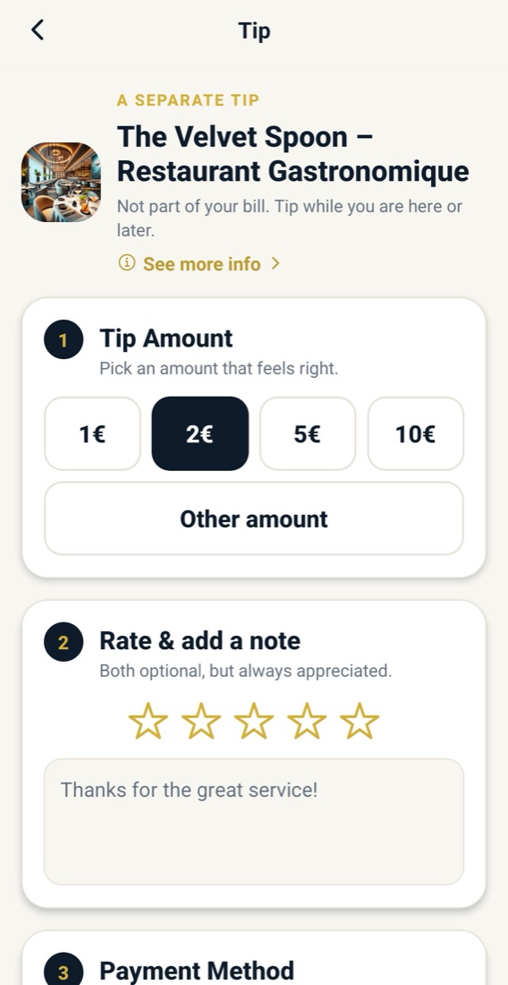 Tipslate app: pick an amount, rate and add a note